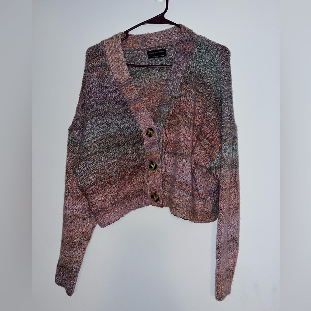 Urban Outfitters Pink and Gray Cropped Cardigan Sweater